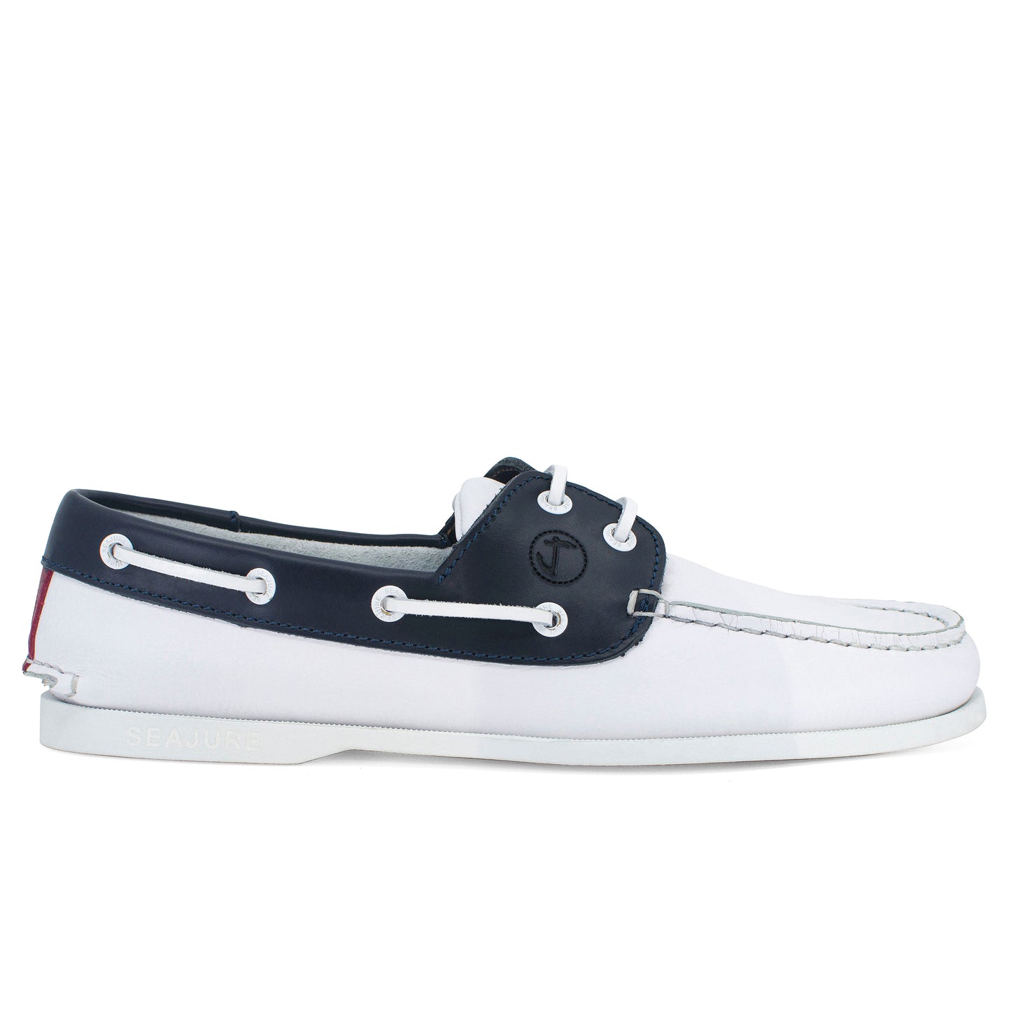 Men Boat Shoe White, Navy Blue and Red Leather Navagio Seajure