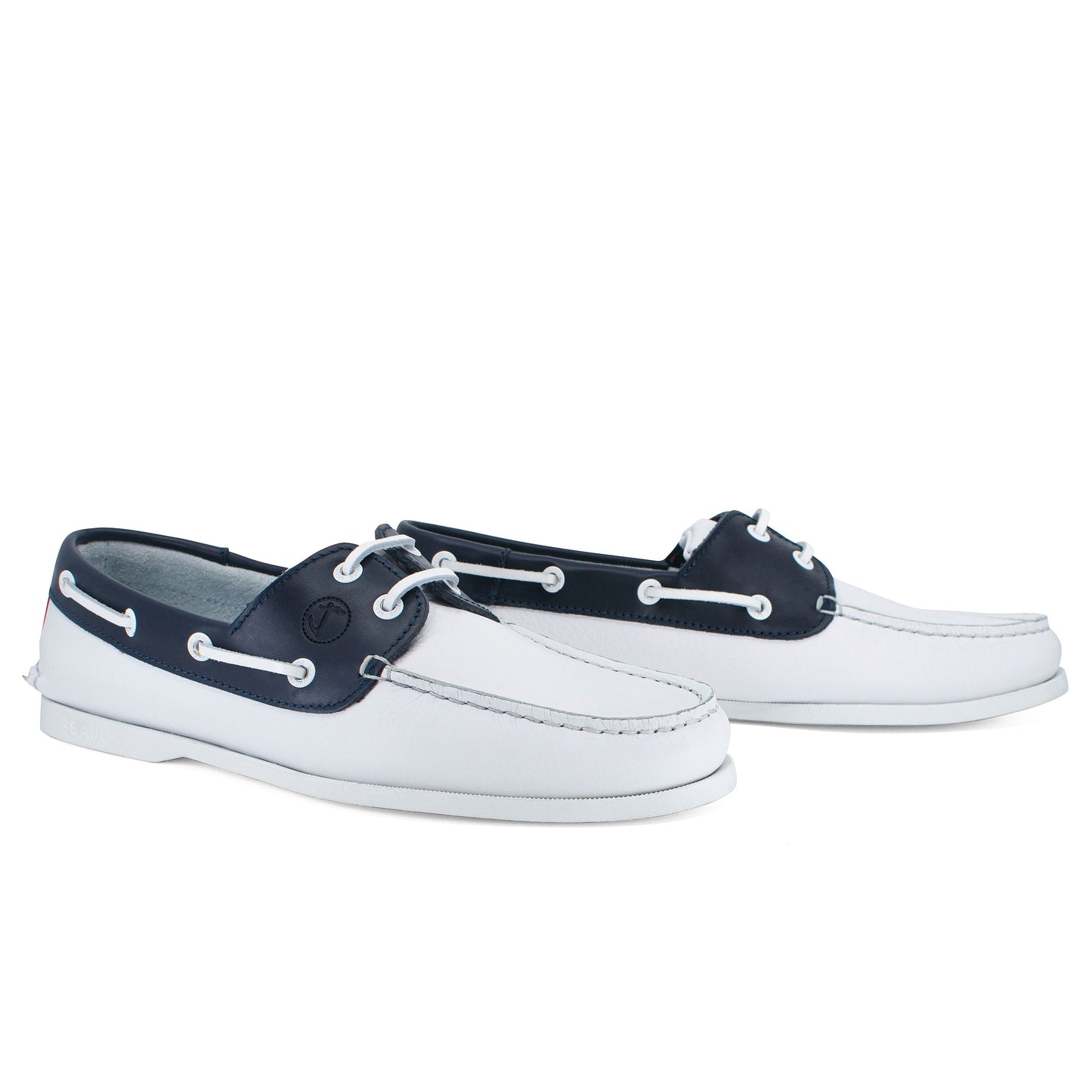 Men Boat Shoe White, Navy Blue and Red Leather Navagio Seajure