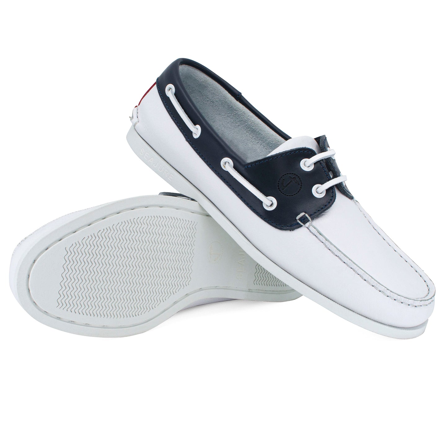 Men Boat Shoe White, Navy Blue and Red Leather Navagio Seajure