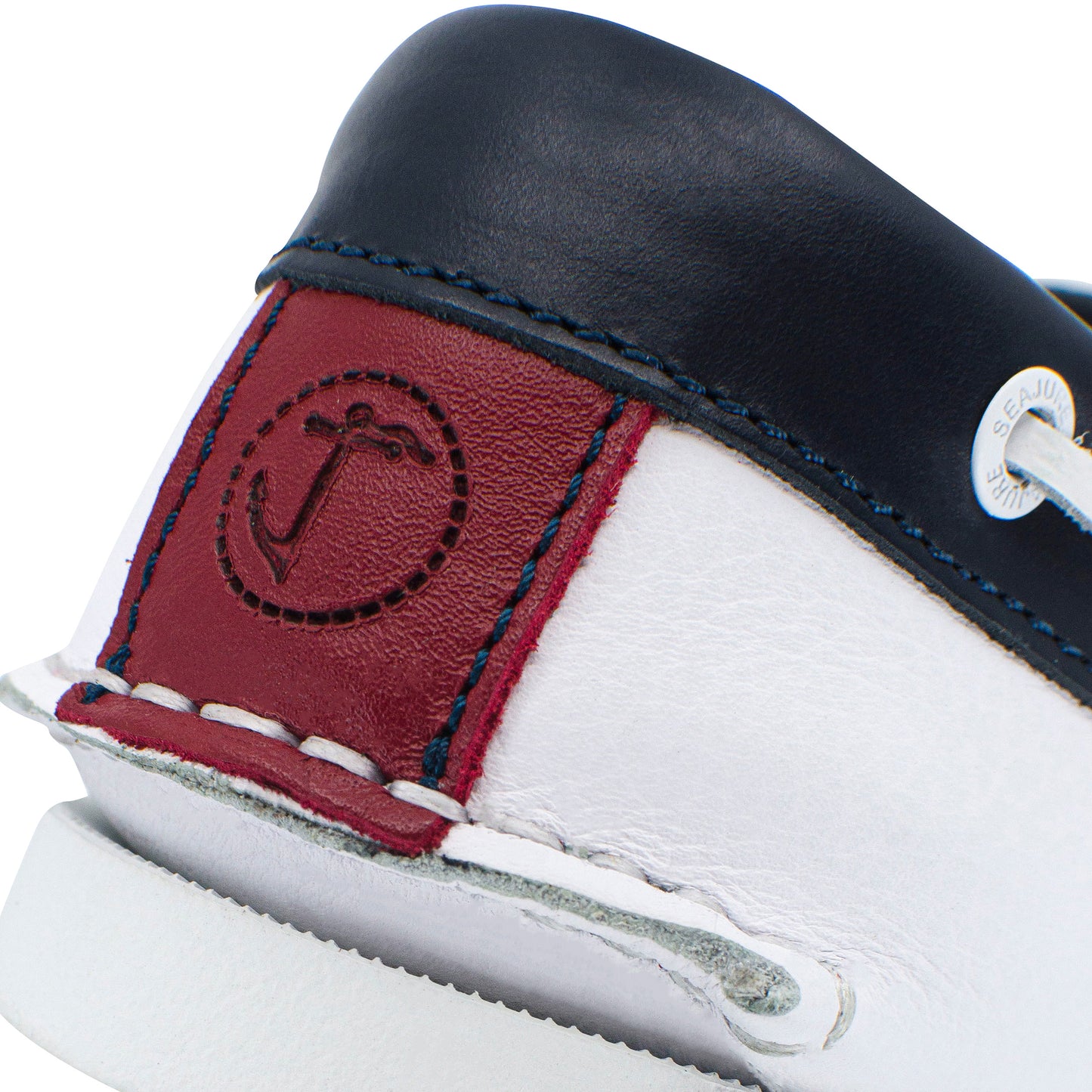 Men Boat Shoe White, Navy Blue and Red Leather Navagio Seajure