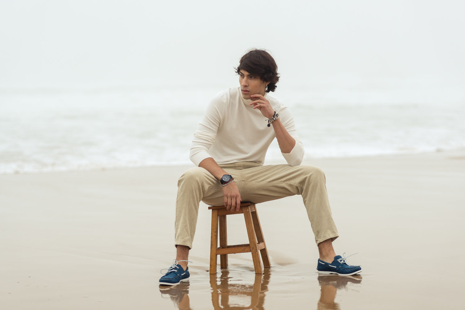 Herenbootschoenen Seajure Costa Camel en blauw nubuckleer Herenbootschoenen Seajure Costa Camel en blauw nubuckleer