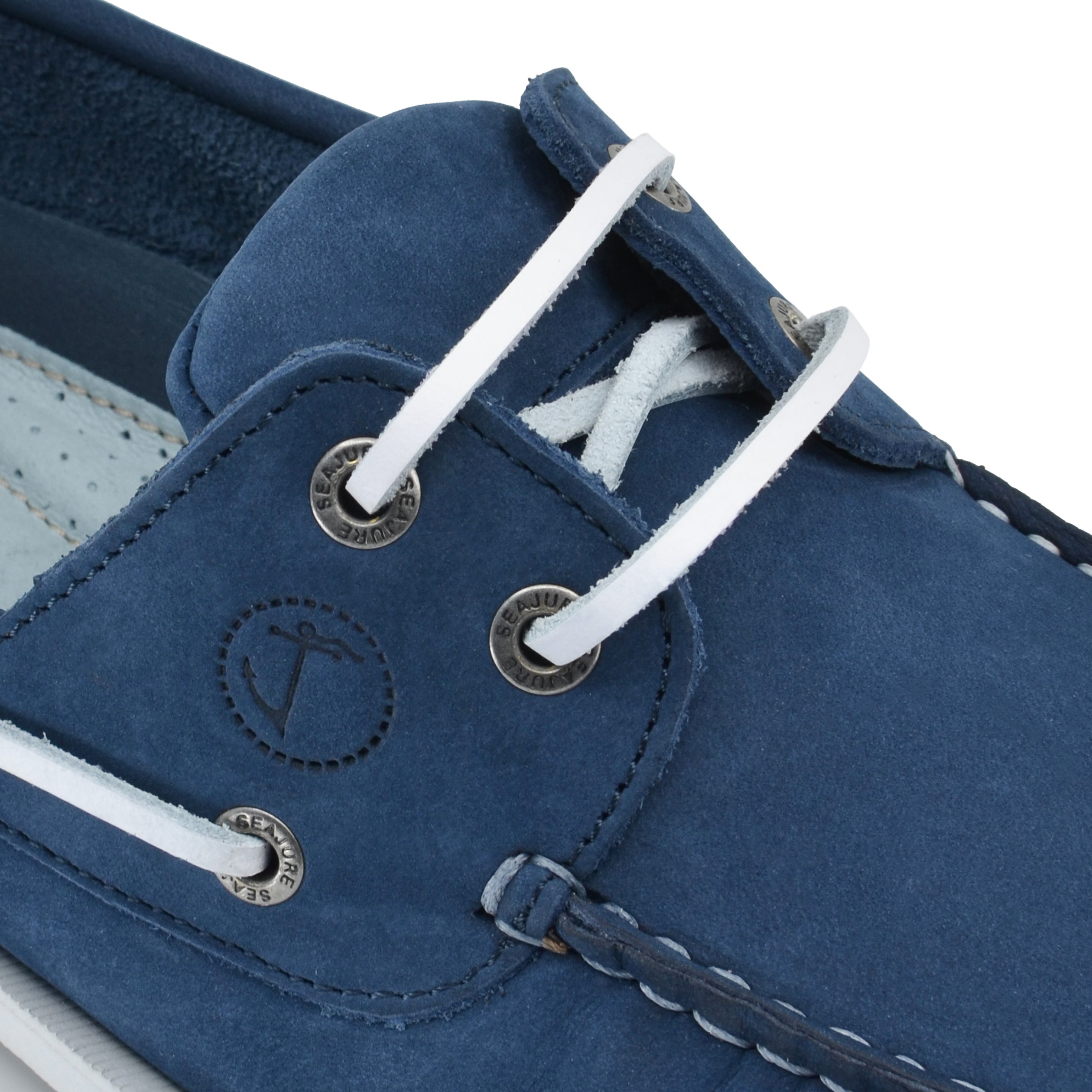 Seajure Scarpe Da Barca Uomo Mystic In Pelle Nabuk Blu Navy E Bianco - Suola Gomma Naturale, Realizzate A Mano In Portogallo