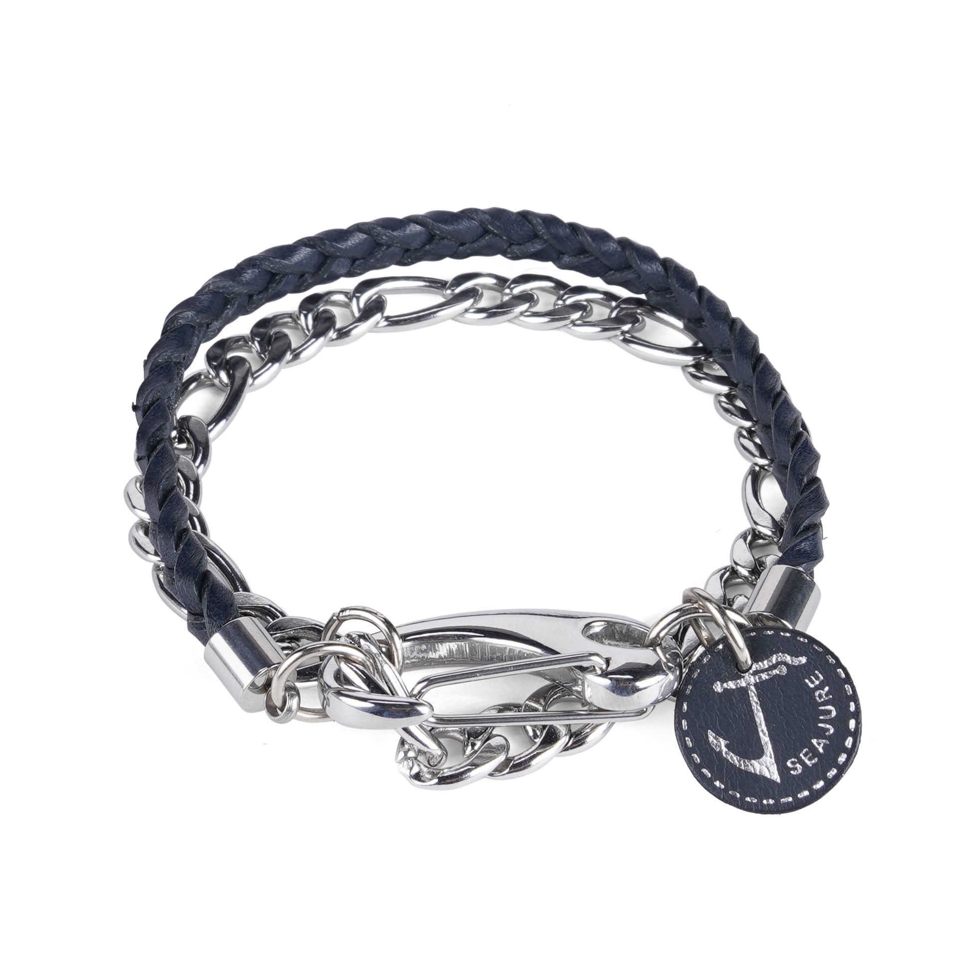 Braided Leather and Chain Flores Bracelet Seajure