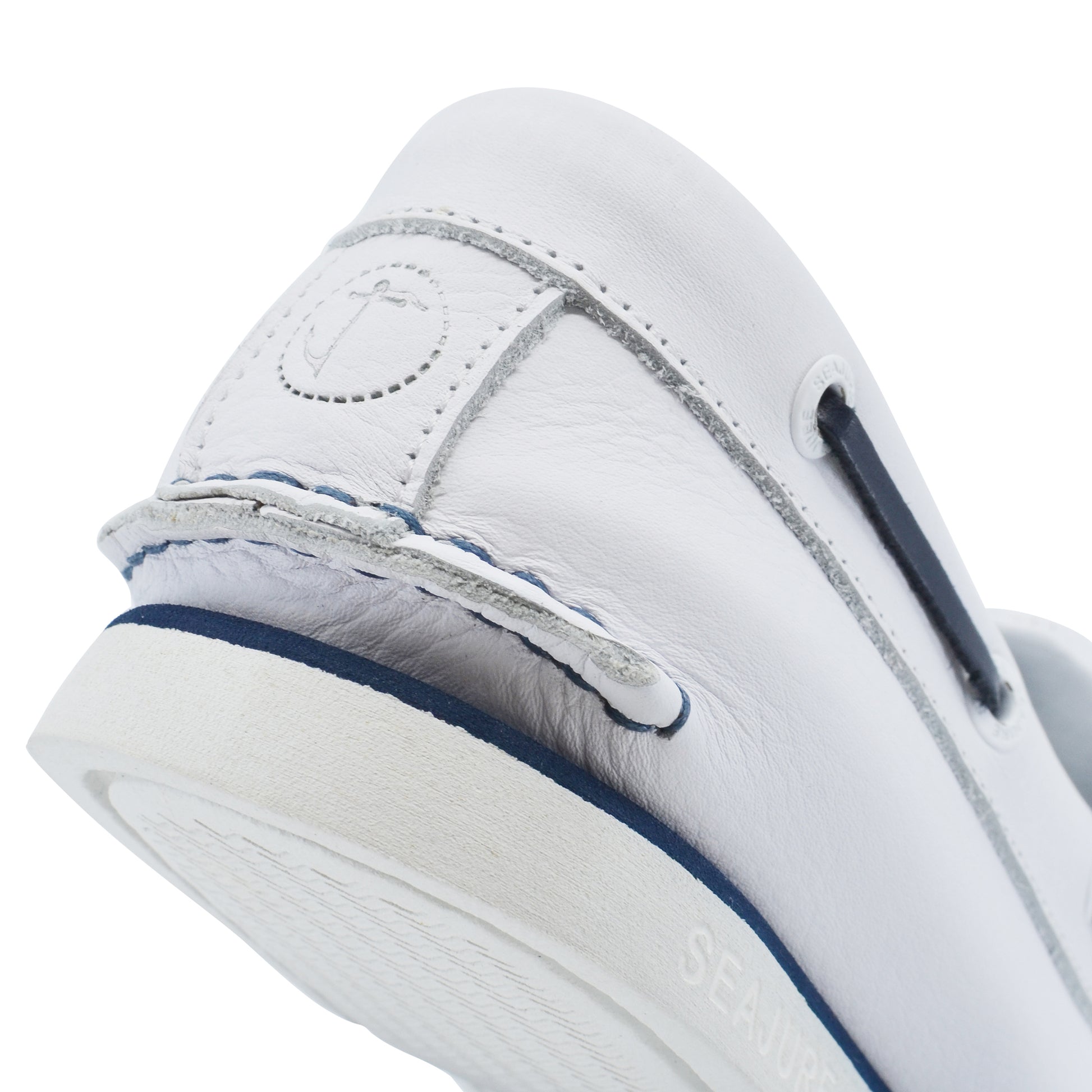 Men Boat Shoe White and Navy Blue Leather Sauvage Seajure