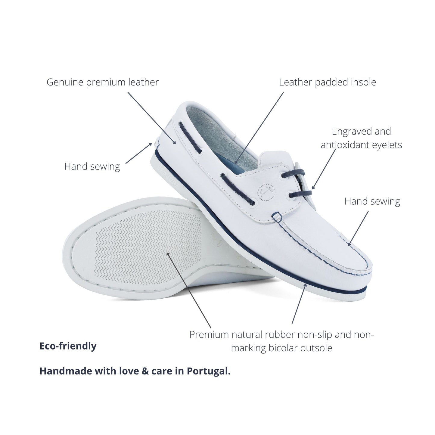 Men Boat Shoe White and Navy Blue Leather Sauvage Seajure