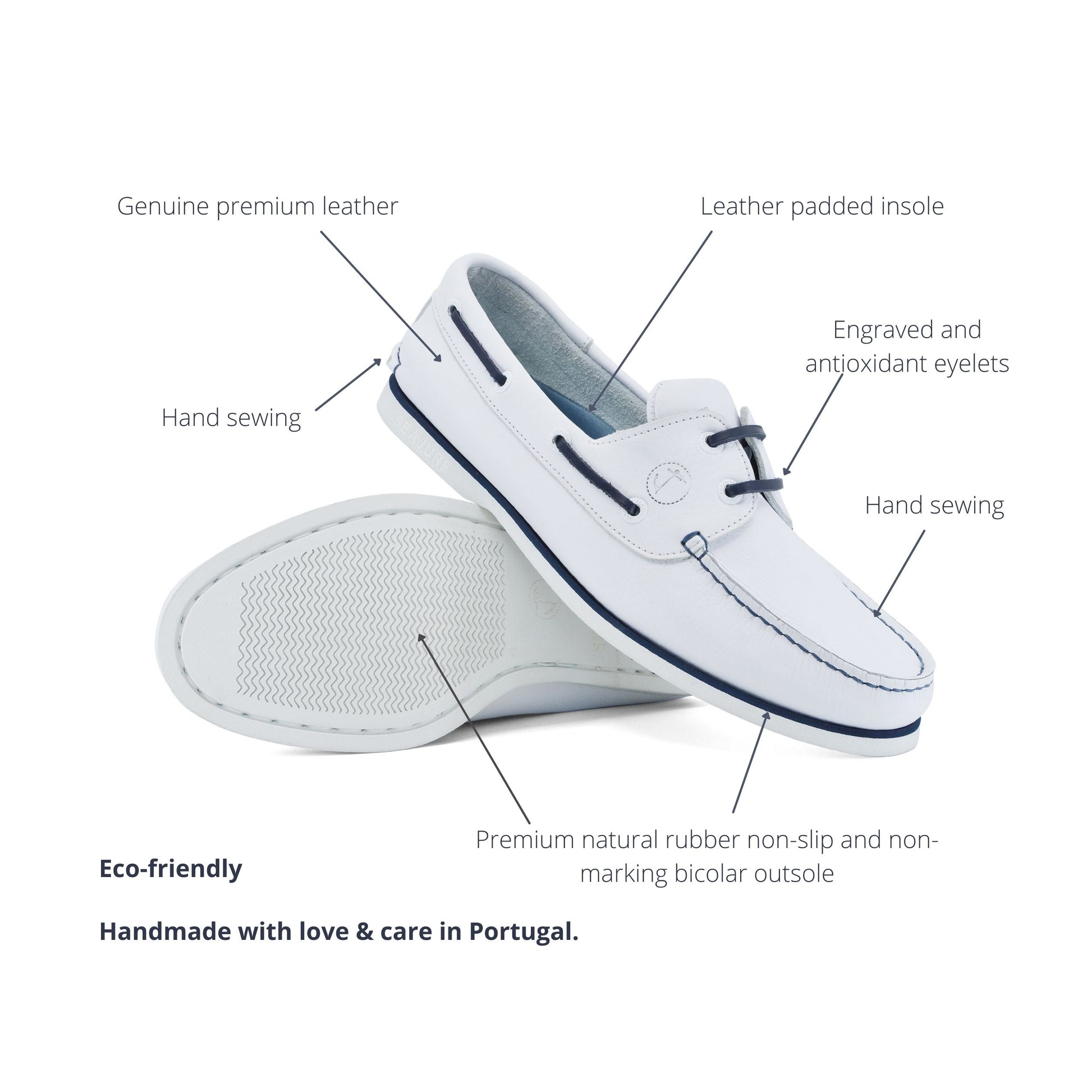 Men Boat Shoe White and Navy Blue Leather Sauvage Seajure