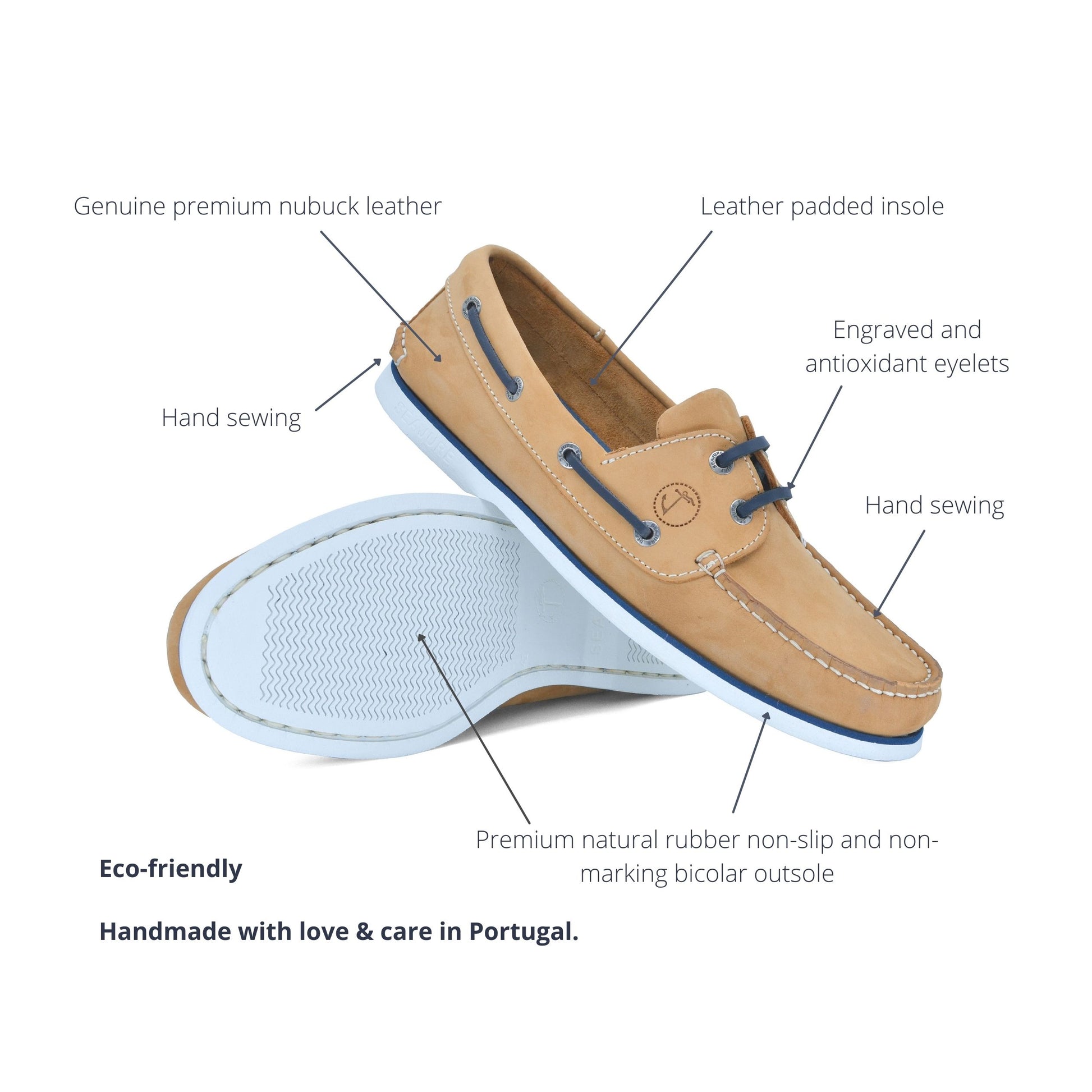 Men Boat Shoe Camel Nubuck Leather Cofete Seajure