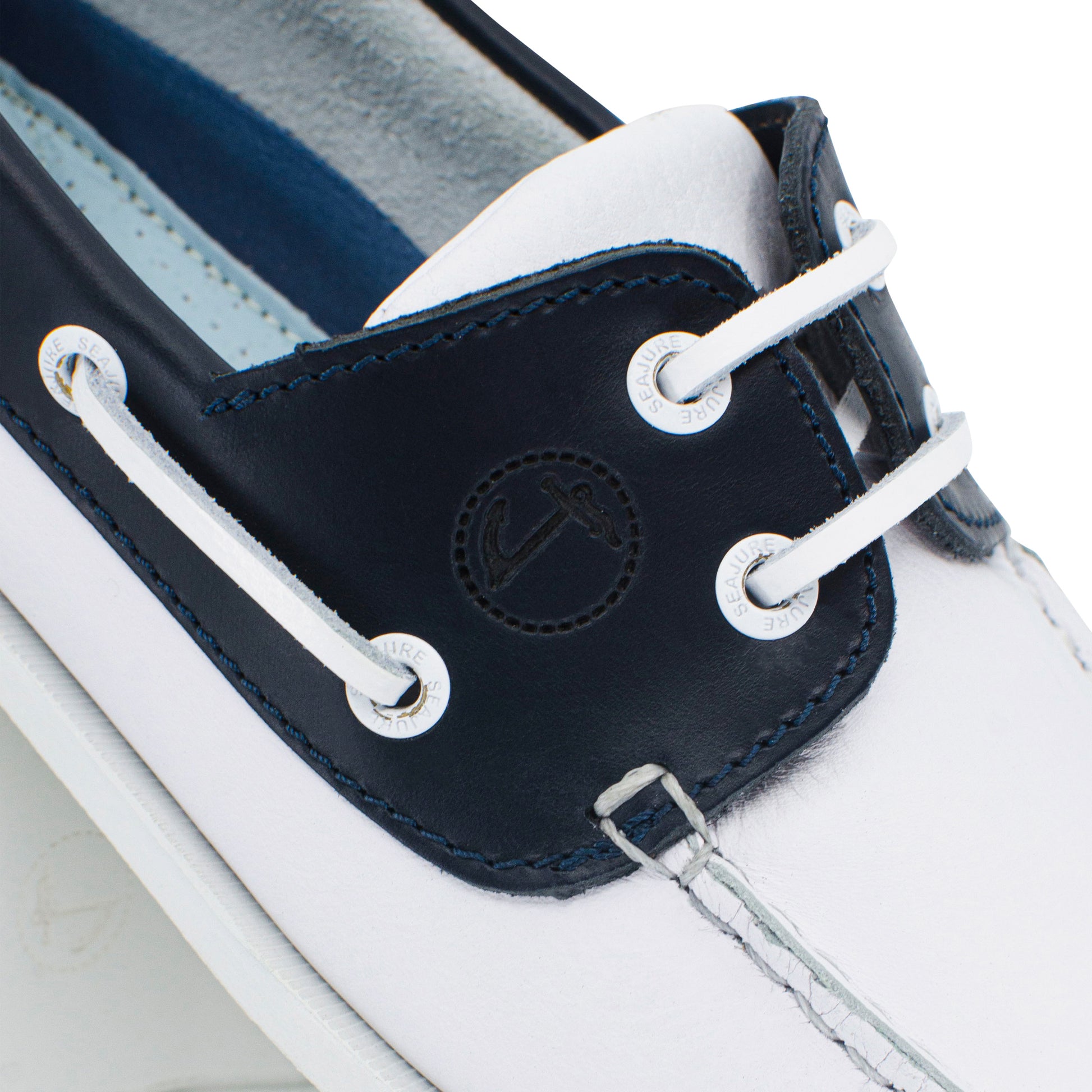 Men Boat Shoe White, Navy Blue and Red Leather Navagio Seajure