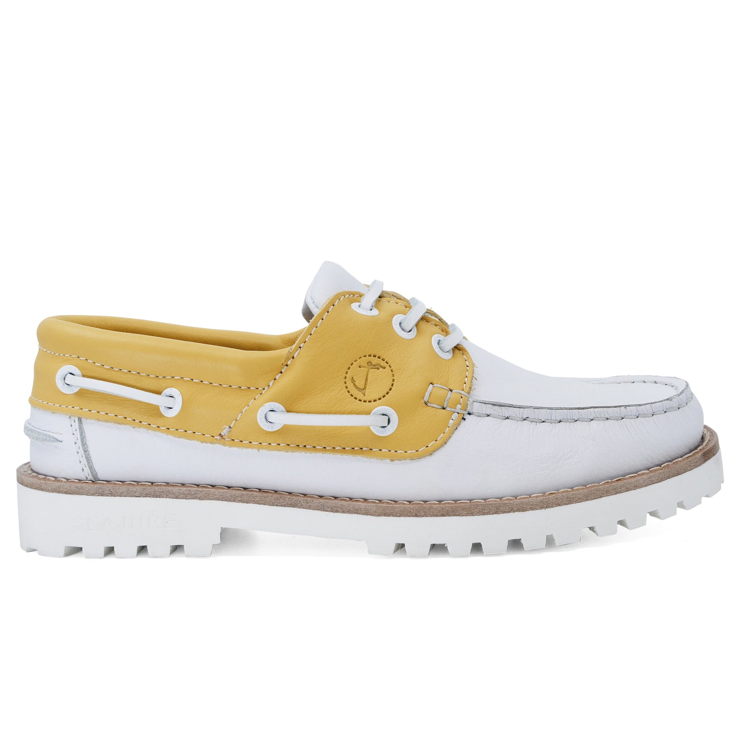 Women Boat Shoe White and Yellow Leather Quirimbas Seajure