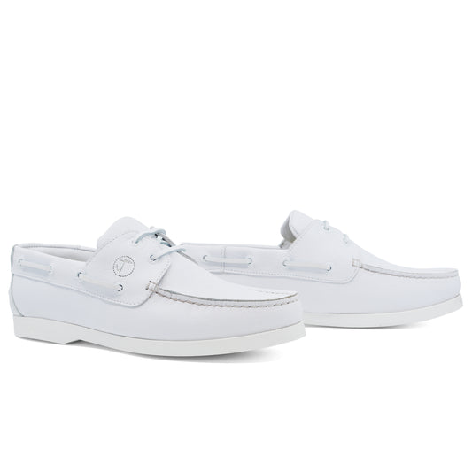 Women Boat Shoe White Leather Shoal Seajure