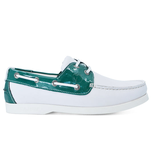 Women Boat Shoe White and Green Leather Gidaki Seajure