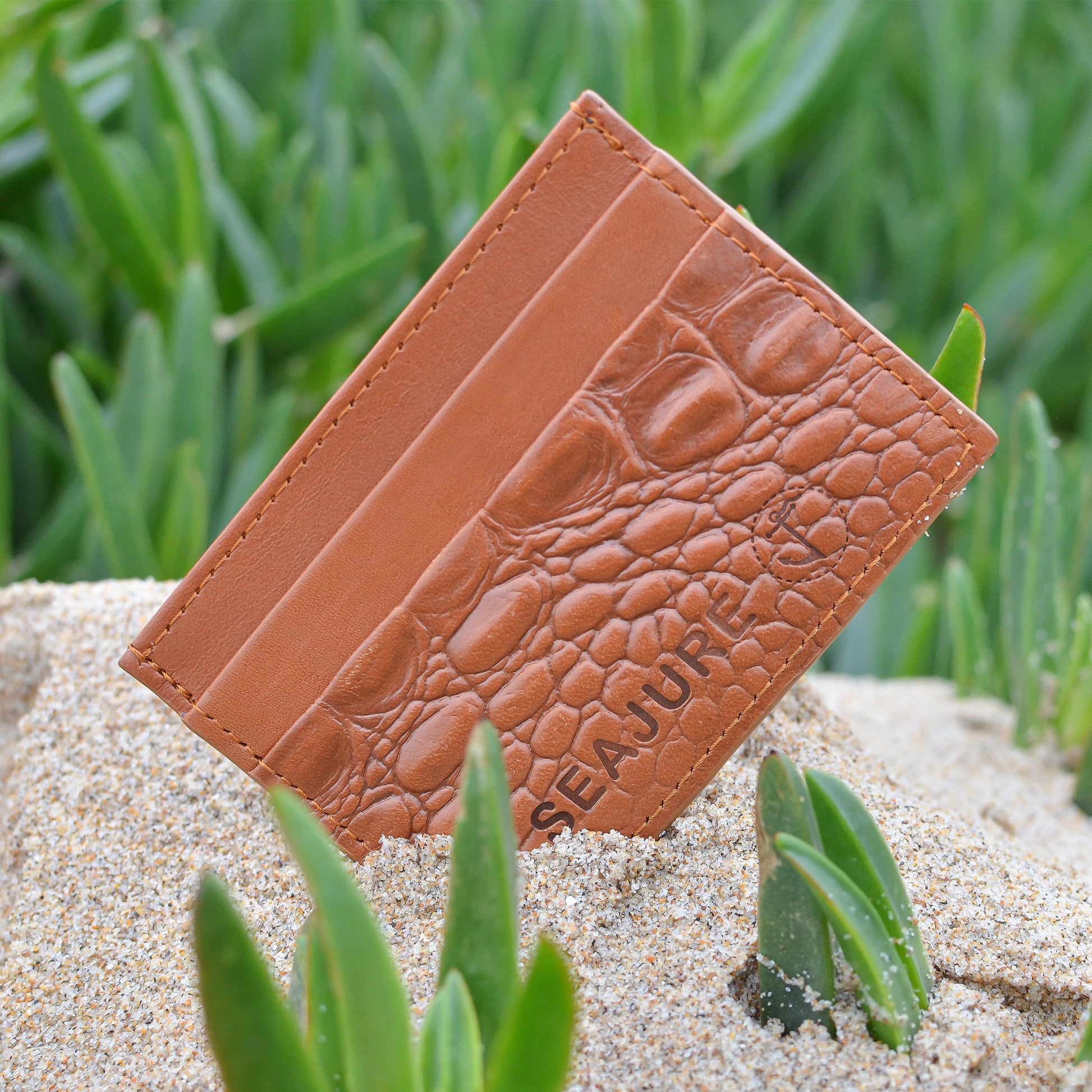 Croc Embossed Leather Card Holder