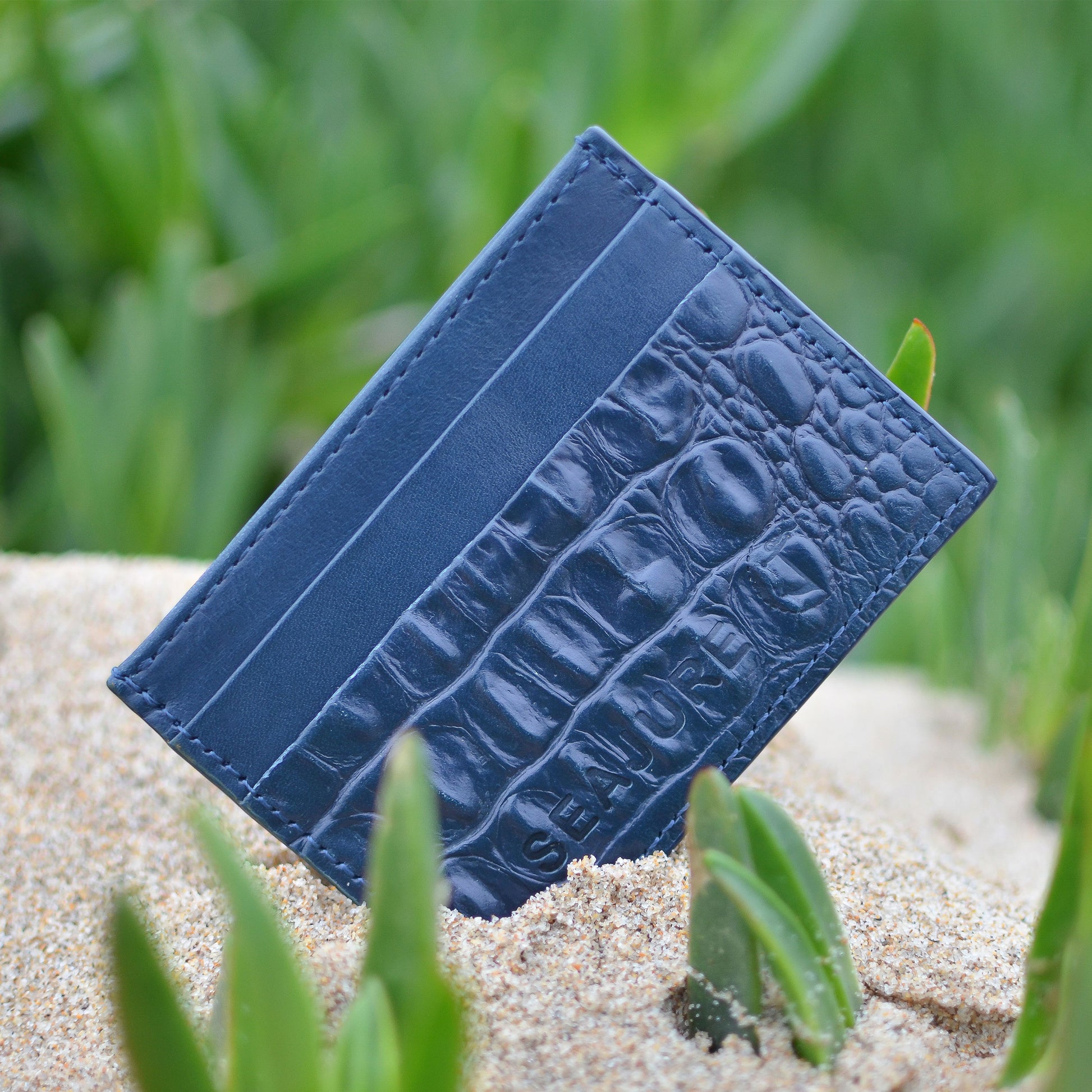 Croc Embossed Leather Card Holder Seajure